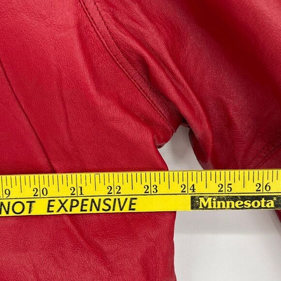 VENEZIA Vtg Leather Jacket Women's Size XL Red Quilted Lining Full Zip Coat Pkts - Picture 10 of 15